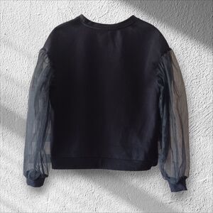 Womens Black Sweatshirt With Puff Tulle Sleeves Size Medium.